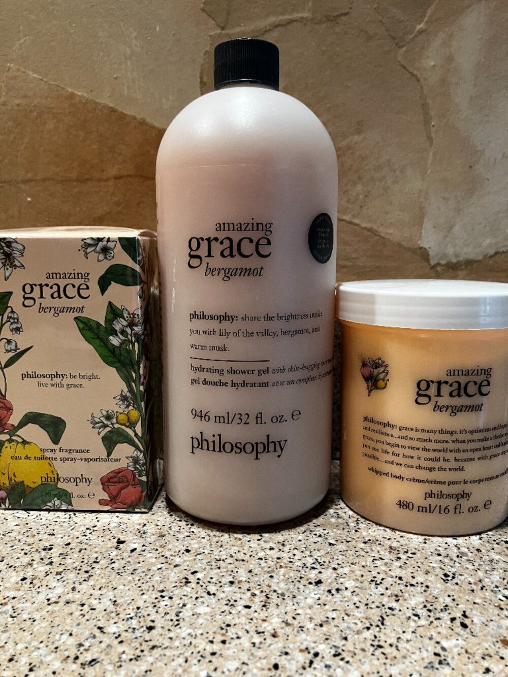 Philosophy Amazing Grace Bergamot Jumbo Shower Gel , Body Creme,& Spray!! NEW